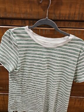 LOFT White Tee with Green Stripes